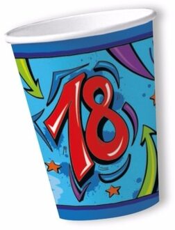 Papieren bekers 18 jaar thema blauw 10x stuks Multi