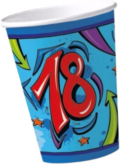 Papieren bekers 18 jaar thema blauw 10x stuks