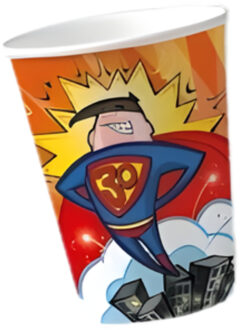 Papieren bekers 30 jaar Superheld 10 stuks