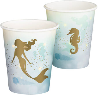 Papieren bekers Zeemeermin 10 stuks 21cl blauw