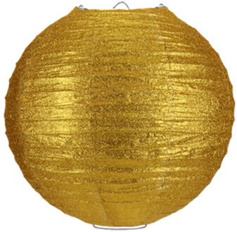 Papieren feest lampion met glitters - goud - Dia 25 cm - versiering - feestartikelen Goudkleurig