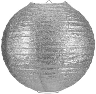 Papieren feest lampion met glitters - zilver - Dia 25 cm - versiering - feestartikelen