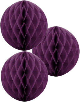 Papieren kerstballen - 3x - aubergine paars - 10 cm - kerstversiering