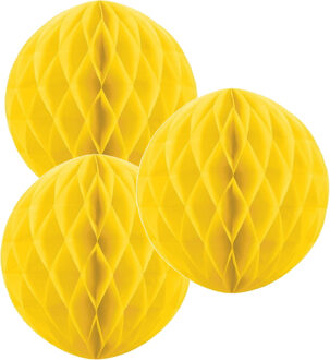 Papieren kerstballen - 3x - geel - 10 cm - kerstversiering