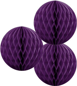 Papieren kerstballen - 3x - paars - 10 cm - kerstversiering