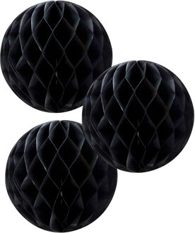 Papieren kerstballen - 3x - zwart - 10 cm - kerstversiering