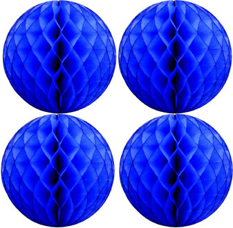 Papieren kerstballen - 4x - blauw - 10 cm - kerstversiering