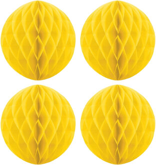 Papieren kerstballen - 4x - geel - 10 cm - kerstversiering