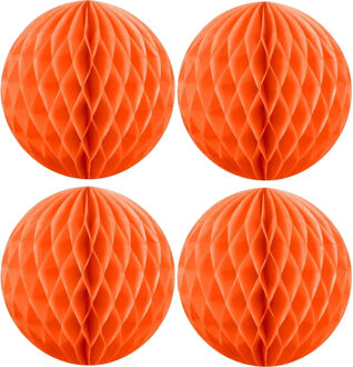 Papieren kerstballen - 4x - oranje - 10 cm - kerstversiering