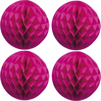 Papieren kerstballen - 4x - roze - 10 cm - kerstversiering