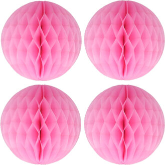 Papieren kerstballen - 4x - roze - 10 cm - kerstversiering