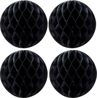 Papieren kerstballen - 4x - zwart - 10 cm - kerstversiering