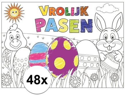 Papieren Paas kleurplaat placemats 48 stuks