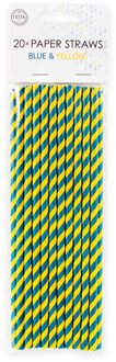 Papieren Rietjes Blauw/Geel (20st) Geel - Beige - Creme, Blauw