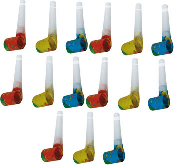 Papieren roltongen / feest toetertjes - 15x - blaastoeters - kunststof / papier - feesttoeters