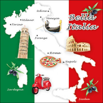 Papieren servetten met Italiaans thema 20 stuks - Feestservetten Multikleur