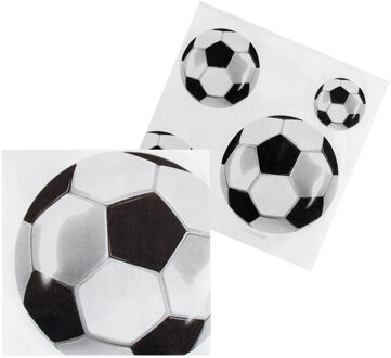 Papieren Servetten Voetbal Set A 20 Stuks 33x33cm wit