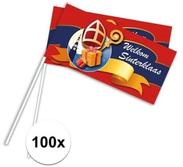 Papieren Sinterklaas zwaaivlaggetjes 100 st