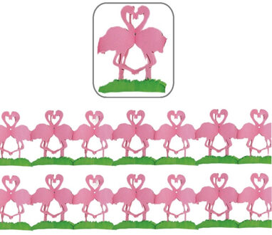 Papieren slinger flamingo vogel thema - 2x - 3 meter - Tropische hawaii thema feestartikelen