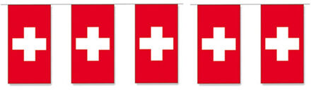 Papieren slinger vlaggetjes Zwitserland 4 meter Multi