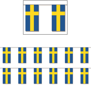 Papieren slinger Zweden - 2x - 4 meter - Sweden vlag - Supporter feestartikelen