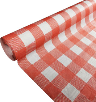 Papieren Tafelkleed Rood/Wit Geblokt (1,19x8m) Rood - Zalm