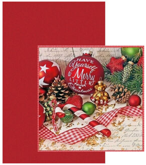 Papieren tafelkleed/tafellaken rood inclusief kerst servetten Multi