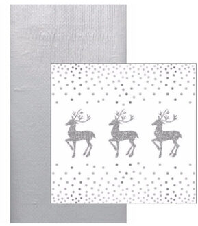 Papieren tafelkleed/tafellaken zilver inclusief kerst servetten