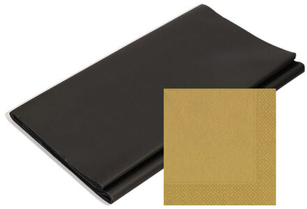 Papieren tafelkleed/tafellaken zwart inclusief gouden servetten Multi