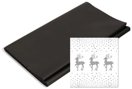 Papieren tafelkleed/tafellaken zwart inclusief kerst servetten Multi