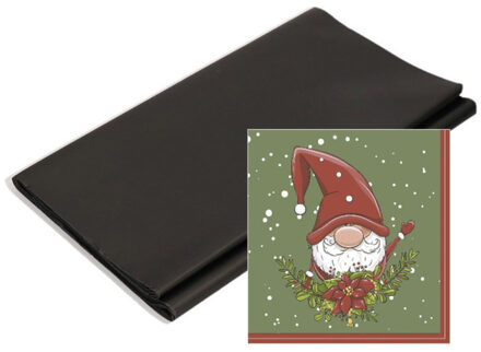 Papieren tafelkleed/tafellaken zwart inclusief kerst servetten Multi