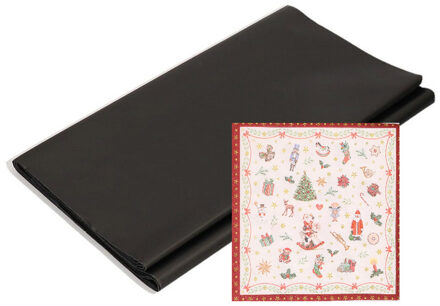 Papieren tafelkleed/tafellaken zwart inclusief kerst servetten