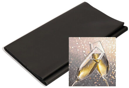 Papieren tafelkleed/tafellaken zwart inclusief oud en nieuw/nieuwjaar servetten Multi