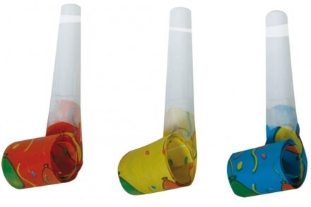 Papieren verjaardag feest roltongen toeters 6x stuks Multi
