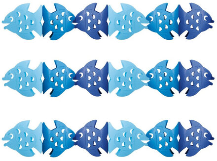 Papieren vissen slingers ? 3x stuks - blauw ? 3 meter ? strand-maritiem thema