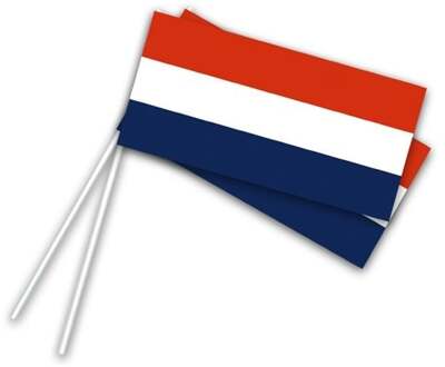 Papieren zwaaivlaggetjes op stokje Holland (50st) Rood - Zalm, Wit - Transparant, Blauw
