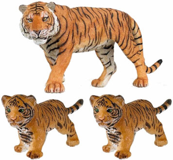 Papo Plastic speelgoed dieren figuren setje tijgers familie van moeder en 2x kinderen - Speelfigurenset