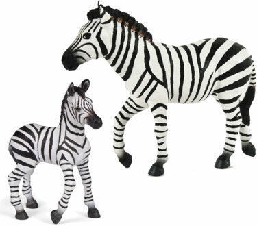 Papo Plastic speelgoed dieren figuren setje zebra familie van moeder en kind