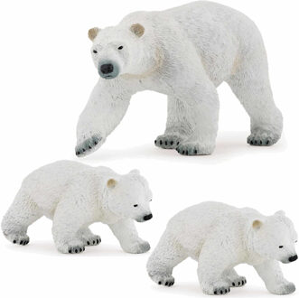 Papo Plastic speelgoed figuren ijsbeer en 2x stuks baby/kinderen 14 en 8 cm - Pooldieren familie setje ijsberen