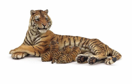 Papo Plastic speelgoed tijger met zogende welpjes 13 cm Multi