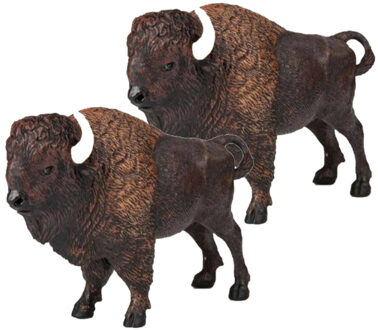 Papo Set van 2x stuks plastic speelgoed figuur bizon 14,5 cm