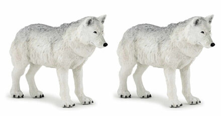 Papo Set van 2x stuks plastic speelgoed figuur/figuren witte wolf/wolven 9,5 cm