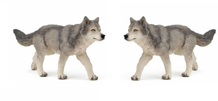 Papo Set van 2x stuks plastic speelgoed figuur grijze wolf/wolven 12 cm - Speelfiguren