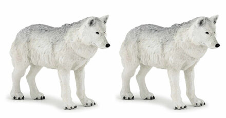 Papo Set van 2x stuks plastic speelgoed figuur witte wolven 9,5 cm