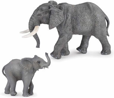 Papo Speelfiguren Olifanten familie - 2x - moeder en kind - 16 en 10 cm - Afrikaanse olifant