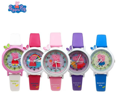 Pappa Pig watch for girls children analog watch with cartoon in pink and white gift for girls