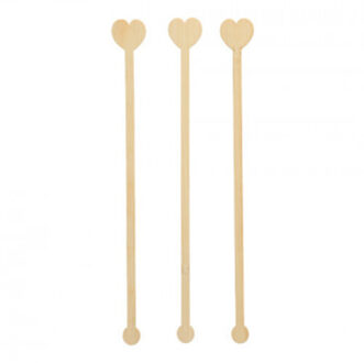 Papstar 100x Herbruikbare hart vormige roerstaafjes hout - 20 cm Bruin