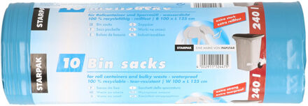 Papstar 10x stuks afvalzakken/vuilniszakken - 240 liter - blauw - containerzakken - Vuilniszakken