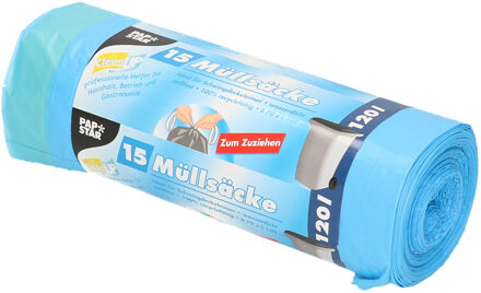 Papstar 15x stuks afvalzakken/vuilniszakken - 120 liter - blauw - containerzakken - Vuilniszakken