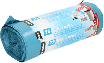 Papstar 15x stuks afvalzakken/vuilniszakken - 240 liter - blauw - containerzakken - Vuilniszakken